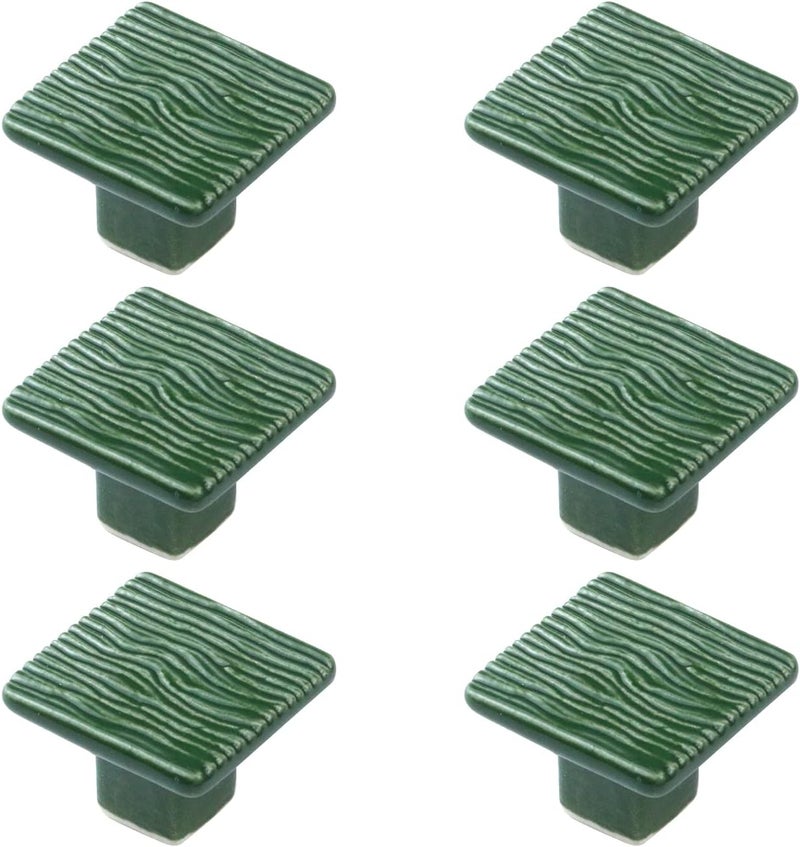 FarBoat 6pcs 1.1-Inch Square Ceramic Drawer Knobs Wave Pattern Cabinet Pulls Handles for Cupboard Dresser Closet Furniture Hardware (Green) - Image 1